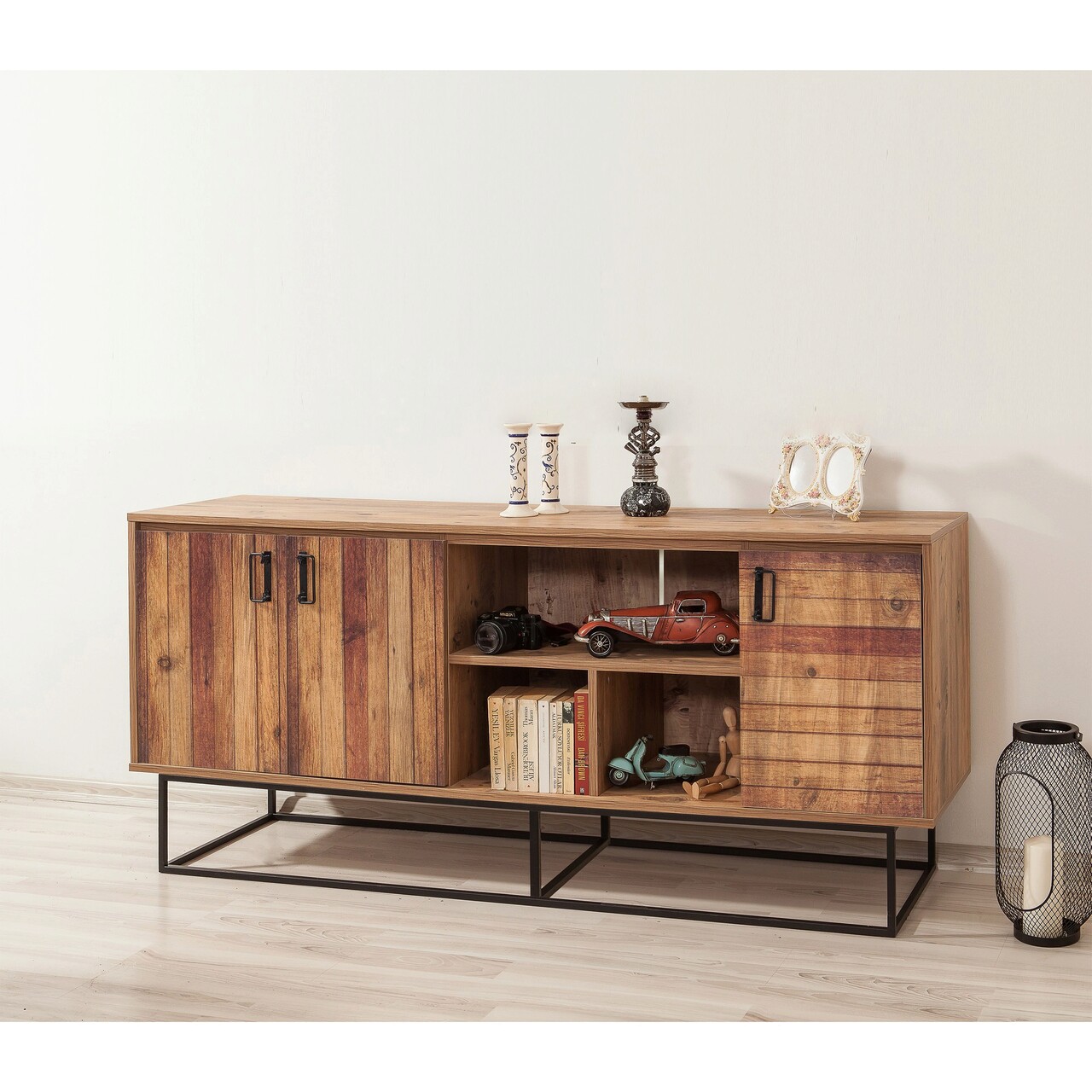 Consola, Hanah Home, Quantum Medula, 180x80x40 cm, Pin Atlantic / Negru - imagine 6